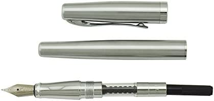 Duke 209 Bent Nib Fountain Pen Set with Ink Refills Converter, Steel Sliver
