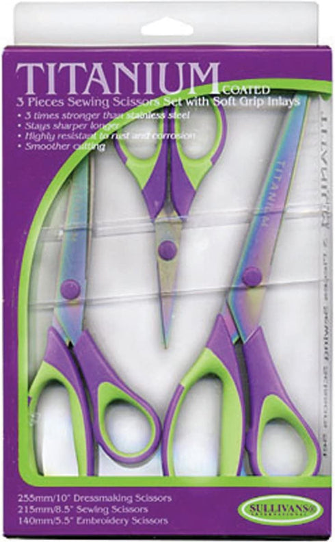 Sullivans Titanium Coated, Set of 3 Scissors Set, Purple