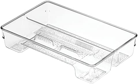mDesign Plastic Toothbrush Holder, Storage Organizer Bin for Bathroom Vanity, Drawer, Cabinet, Closet - Holds Electric Spin Toothbrush, Toothpaste, Dental Floss Picks, Teeth Whitening Strips - Clear