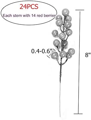 24 pcs Christmas Berries Stems Artificial Berry Stems for Christmas Tree Ornaments Crafts Holiday and Home Decor (Silver)