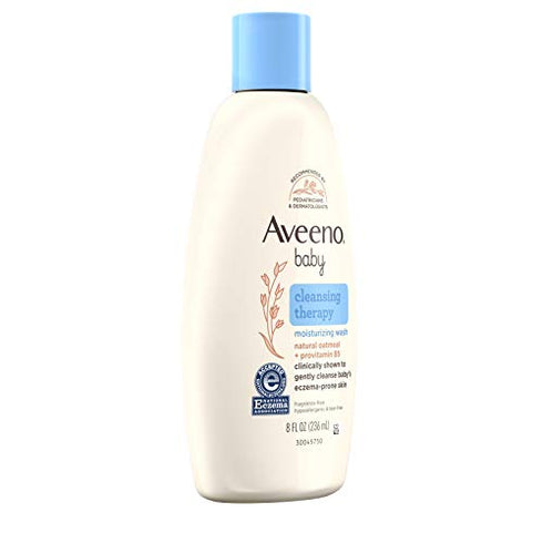 Aveeno Baby Cleansing Therapy Moisturizing Baby Body Wash with Natural Oatmeal & ProVitamin B5, Gentle Tear-Free Baby Bath Wash for Sensitive & Eczema-Prone Skin, Hypoallergenic, 8 oz