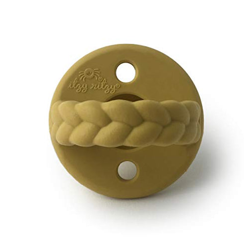 Itzy Ritzy Sweetie Soother Pacifier Set of 2 - Silicone Newborn Pacifiers with Collapsible Handle & Two Air Holes for Added Safety; Set of 2 in Dark Gray & Yellow, Ages Newborn & Up