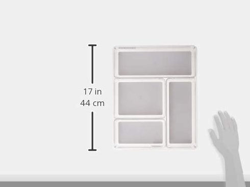 madesmart Clear Gadget Tray - Light Grey | CLEAR CLASSIC COLLECTION | 4-Compartments | 16" x 13" | Drawer Organizer for Multi-purpose Storage | Soft-grip Lining and Non-slip Rubber Feet | BPA-Free