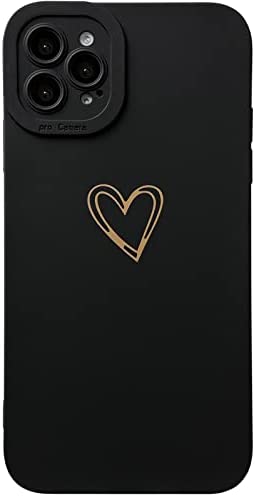 Qokey for iPhone 13 Pro Max Case(2021 6.7"), Side&Back Cute Plated Love Heart with Anti-Fall Lens Cameras Cover Protection Soft TPU Shockproof Anti-Fingerprint Phone Cases for Women Girls Men,Black