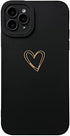 Qokey for iPhone 13 Pro Max Case(2021 6.7"), Side&Back Cute Plated Love Heart with Anti-Fall Lens Cameras Cover Protection Soft TPU Shockproof Anti-Fingerprint Phone Cases for Women Girls Men,Black