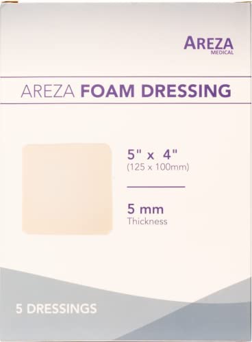Foam Dressing Polyurethane 5"x4" 12.5 Cm X 10 Cm Box of 5 Sterile (1); Thickness of Foam 0.2" (5 mm) Wound Dressing by Areza Medical