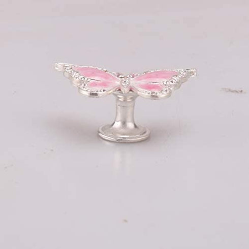 Run 6 Pieces Butterfly Knobs Metal Decorative Cabinet Drawer Cupboard Furniture Door Single Hole Pulls Handles (Pink)