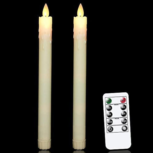 Flameless Taper Candles with Remote and Timer, Moving Wick LED Flickering Window Candles Battery Operated for Christmas, Dinner Table Centerpieces, Party Decoration, Set of 2 (Dripping Wax 2)