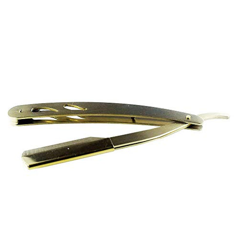 Stainless Steel Straight Edge Barber Shaving Razor Folding Straight Razor Gold Single Edge Replaceable Blades fit for All of Double Edge Razor Blades (Gold)