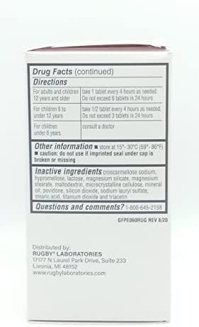 Rugby Chest Congestion Relief PE Guaifenesin 400 mg / Phenylephrine HCl 10 mg Expectorant Nasal Decongestant Relieves Chest & Sinus Congestion - 60 Immediate Release Tablets