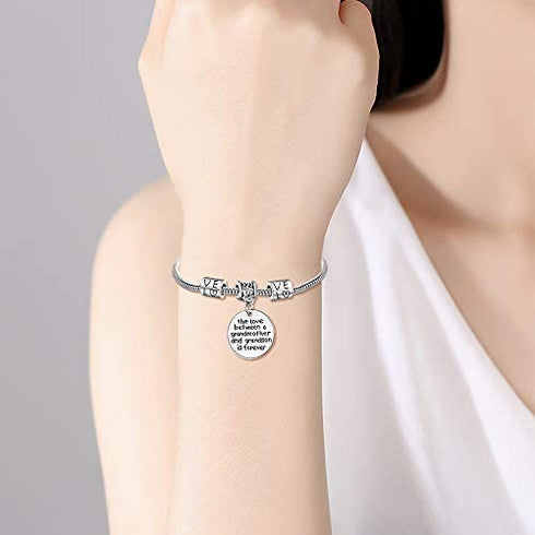 Love between a Grandmother and Grandson is Forever Charm Bracelet Family Jewelry Grandma Christmas Gift