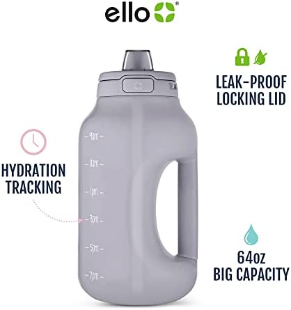 Ello Hydra Half Gallon Jug with Time Marker & Handle for All Day Hydration & Silicone Straw with Locking, Leak Proof Lid BPA Free, Yucca, 64oz