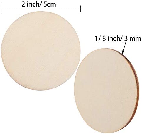 Boao 100 Packs 2 Inch Round Disc Unfinished Wood Circle Wood Pieces Wooden Cutouts Ornaments for Craft Supplies, Decoration, Laser Engraving Carving