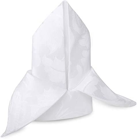 ColorBird Washable Cloth Napkins Set of 4, Scroll Damask Jacquard Dinner Napkins Cloth Bulk, 17 x 17 Inch Water Resistant Spillproof Cotton Ivory Napkins Cloth for Brunch Weddings Parties Banquets