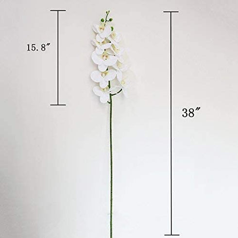 Htmeing 38 Inch Artificial Phalaenopsis Flowers Branches Real Touch (Not Silk) Orchids Flowers for Home Office Wedding Decoration,Pack of 2 (White)