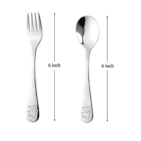 12 Pieces Stainless Steel Kids Silverware Set Children's Safe Flatware Cute Bear Baby and Toddler Spoon and Fork Set Kids Utensils Metal Cutlery Set,6 x Child Forks,6 x Children Tablespoons