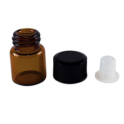 Super Z Outlet 1ml (1/4 dram) Mini Amber Glass Vial Bottles with Orifice Reducer and Cap for Essential Oils, Colognes & Perfumes (12 Pack)