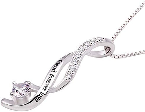 ALOV Jewelry Sterling Silver Best friend forever love Cubic Zirconia Pendant Necklace