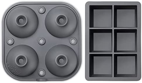 Samuelworld Large Silicone Premium Ice Trays, 2-Pack Combo, 2 Inches Big Cubes & 2.5 Inches Sphere Ice Molds - BPA Free, Craft Ice Maker for Gifting, Whiskey, Cocktails, Easy Release - Gray