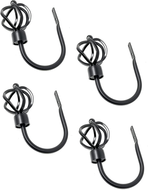 TEJATAN - Curtain Holdbacks for Draperies Color - Black, Set of 4 (2 Pairs) (Can Also be Known as - Curtain Hooks for Wall, Curtain Holdback, Curtain Ties, tie Backs for Curtains, Pullbacks)
