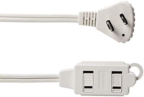 Amazon Basics 3-Foot 2-Prong Indoor Extension Cord Power Strip - Flat Plug - 13 Amps, 1625 Watts, 125 VAC - 2-Pack, White