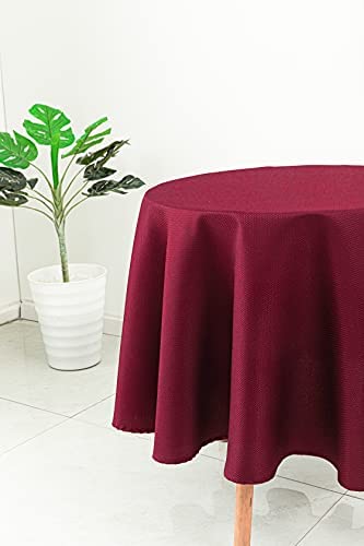 Biscaynebay Textured Fabric Round Tablecloths 60 Inches in Diameter, Burgundy Water Resistant Tablecloths for Dining, Kitchen, Wedding, Parties etc. Machine Washable