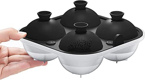 Samuelworld Large Sphere Ice Mold with Lid, 4 x 2.5 Inch Ice Balls - BPA Free, Easy To Fill Round Silicone Ice Tray, Perfect Spheres Craft Ice Maker for Whiskey, Cocktails, Christmas - Black