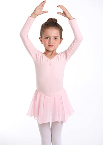MdnMd Toddler Girls Ballet Leotards with Skirt Classic Short Sleeve Dance Gymnastic Ballerina Outfit Dress