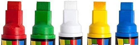 Glass Pen Window Marker: Red, Yellow, Blue, Green, White - Jumbo Glass Markers, Car Marker, Washable Paint Pens - Car Windows, Mirror, Storefront Windows, Parade & Party, Holiday (5 Pack - Wide Tip)