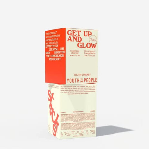 Youth To The People Youth Stacks Get Up + Glow - Superfood Cleanser (30mL) + 15% Vitamin C Energy Serum (8mL) Morning Skincare Kit - Cleanse the Skin, Illuminate the Complexion + Depuff - Vegan