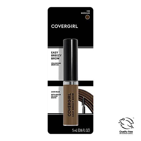 COVERGIRL Easy Breezy Volumizing Brow Gel, Waterproof, 0.16 Oz, Eyebrow Gel, Brow Gel, Long Lasting, Easy Application, Infused with Argan Oil, Cruelty Free