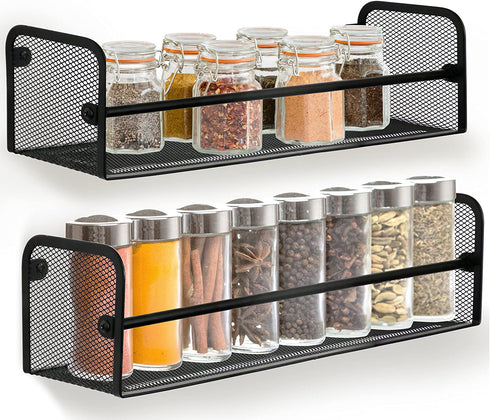 Greenco Wall Mount Single Tier Mesh Spice Rack, Black, Set 2