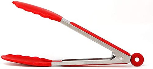 7-Inch Mini Silicone Kitchen Stainless Steel Tongs - Set of 3 (Red, Orange, Purple) - Mini Tongs for Serving Food, Cooking, Salad and Grilling