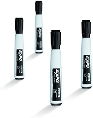 EXPO Magnetic Dry Erase Markers with Eraser, Chisel Tip, Black, 4-Count