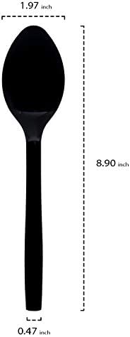 Party Essentials Hard Plastic 9" Serving Spoons, Black, 12 Count