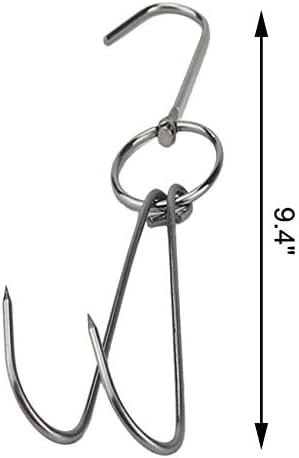 Tinsow 2pcs Stainless Steel Double Hooks + 3pcs S-Hooks for Bacon Hams Meat Processing Butcher Hook Hanging Drying BBQ Grill Cooking Smoker Hook Tool