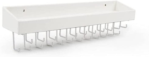 JACKCUBE DESIGN Hanging Jewelry Organizer with 23 Hooks, Wall Mounted Necklace Bracelet Earring Holder Hanger with Shelf (White, 14.37 x 2.95 x 3.86 inches) - MK208C
