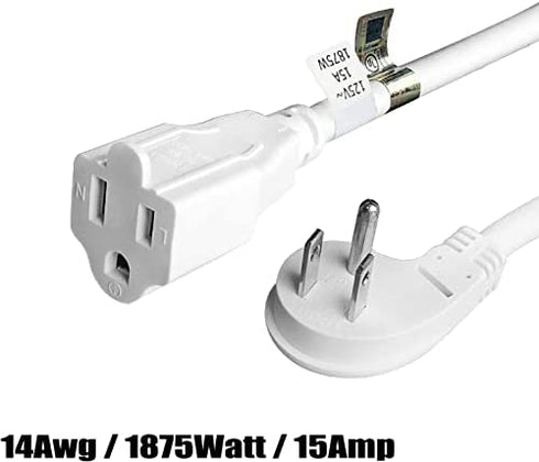 FIRMERST 1875W Flat Plug Extension Cord White 2ft (15A 14AWG)