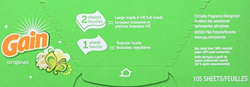 Gain, Fabric Softener Dryer Sheets, Original Scent, 105 Count