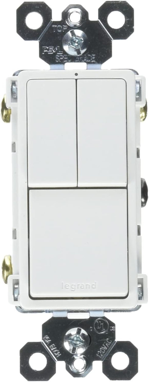 Legrand radiant Combination Switches, Rocker Wall Light Switch, White, Single-Pole + Single-Pole + 3-Way Switch, RCD113WCC6