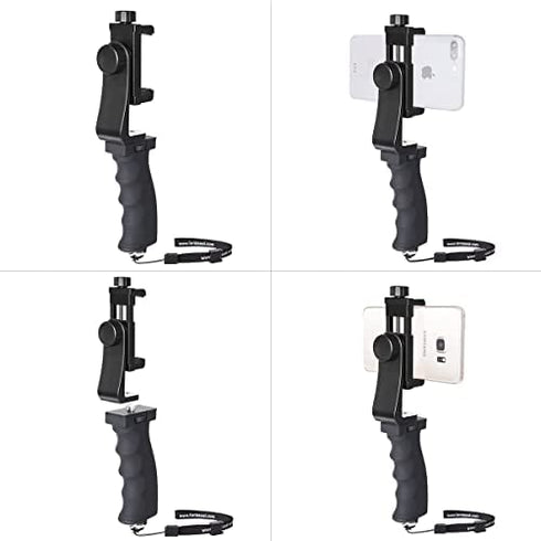 Ergonomic Anti-Falling Cell Phone Vlogging Hand Grip Stabilizer Smartphone Holder Rig Mount Video Kit w/ Safety Strap Portable Selfie Stick for iPhone Samsung (Landscape+Portrait)-Mic /Light Adapter