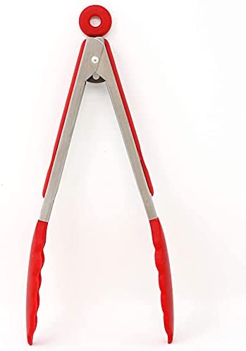 7-Inch Mini Silicone Kitchen Stainless Steel Tongs - Set of 3 (Red, Orange, Purple) - Mini Tongs for Serving Food, Cooking, Salad and Grilling