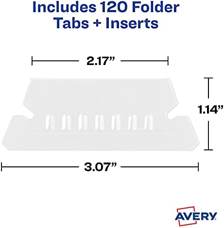 Avery Hanging File Tabs, 1/5 Cut, Clear, Permanent, Pack of 20 (6727)