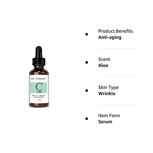 Vitamin C Serum 20% Pure L-Ascorbic Acid, Ferulic Acid, Vitamin E and Hyaluronic Acid for Face and Eyes Natural Anti Aging Anti Wrinkle 1oz. by Dr. Brenner (1 oz)
