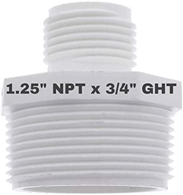 Van Enterprises PVC Garden Hose Adapter (Male 1.25" NPT x 3/4" GHT) for Sump Pump and Pool Pump Hose (Available 1.5" and 1.25" Adapters)