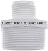 Van Enterprises PVC Garden Hose Adapter (Male 1.25" NPT x 3/4" GHT) for Sump Pump and Pool Pump Hose (Available 1.5" and 1.25" Adapters)