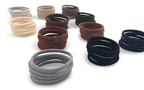 Heliums Gray Skinny Seamless 6mm Medium Hold Soft Nylon Fabric Rolled Ponytail Holders - 18 Hair Ties