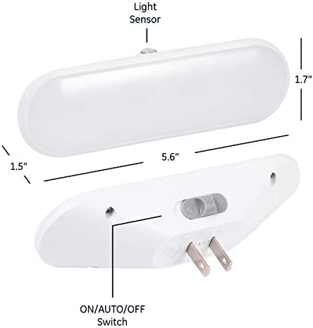GE Ultrabrite LED Light Bar, 100 Lumens, Dusk-to-Dawn Sensor, Auto/On/Off Switch, Plug-in, Night Light, Ideal for Dark Spaces, Bedroom, Bathroom, Kitchen, Hallway, Garage, White, 12498, 1 Pack
