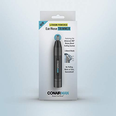 ConairMan Ear and Nose Hair Trimmer for Men, Cordless Lithium-Powered Trimmer, Patent 360 Bevel Blade for No Pull, No Snag Trimming Experience
