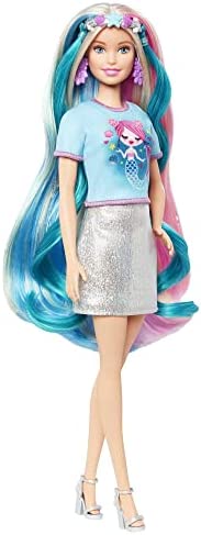 Barbie Fantasy Hair Doll, Blonde, with 2 Decorated Crowns, 2 Tops & Accessories for Mermaid and Unicorn Looks, Plus Hairstyling Pieces, for Kids 3 to 7 Years Old